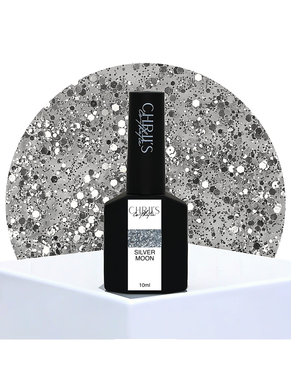 Silver Moon – Semi-Permanent UV/LED Glitter Silver Nail Polish | 10 ml