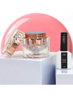 Velvet Bloom – Polygel liquide rosé pailleté, vegan | 10/30 ml