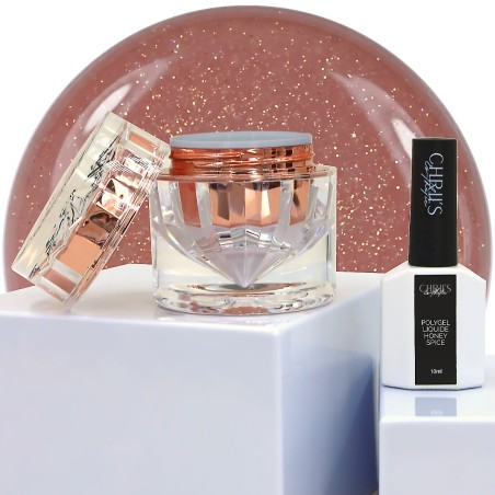 Honey Spice – Gold Glitter Nude Liquid Polygel, Vegan | 10/30 ml
