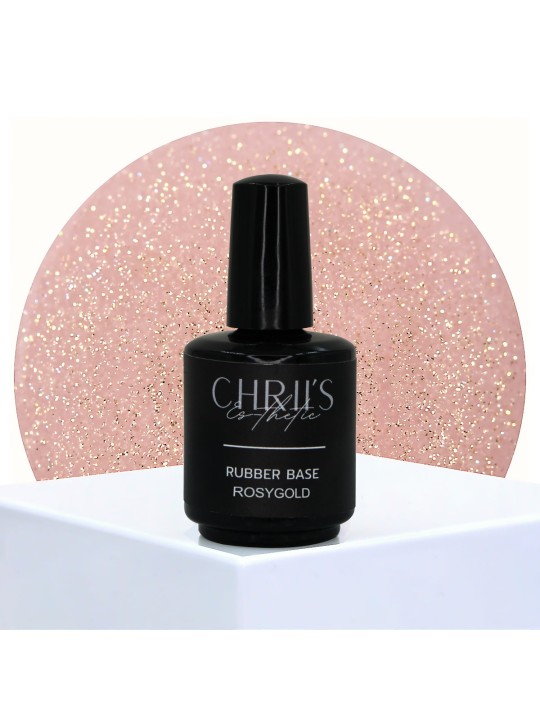 Rubber Base RosyGold - Pink Gold Glitter Base, Vegan | 15 ml