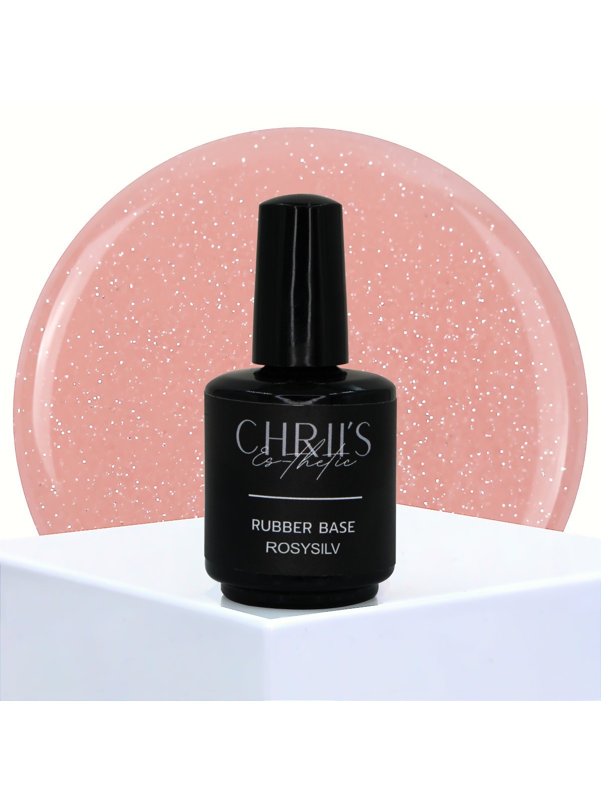 Rubber Base RosySilv - Pink Silver Glitter Base, Vegan | 15 ml