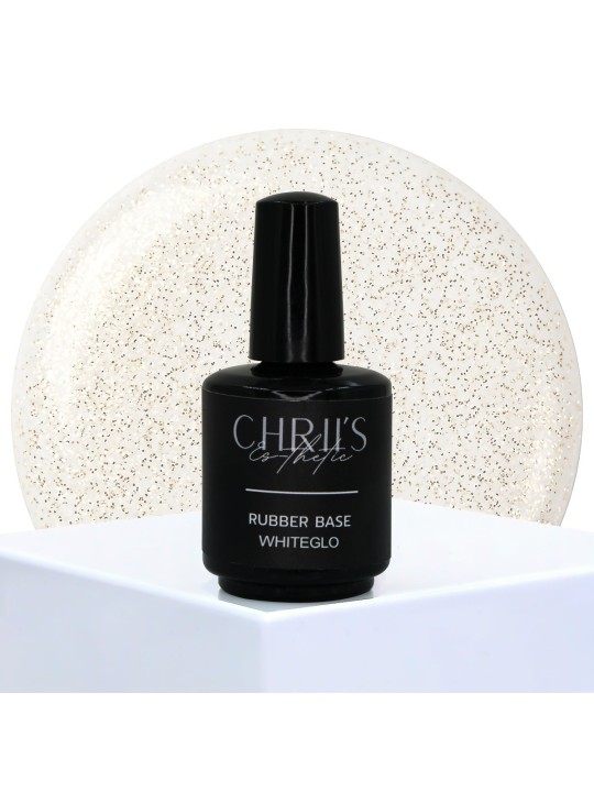 Rubber Base WhiteGlo - Milky White Gold Glitter Base, Vegan | 15 ml