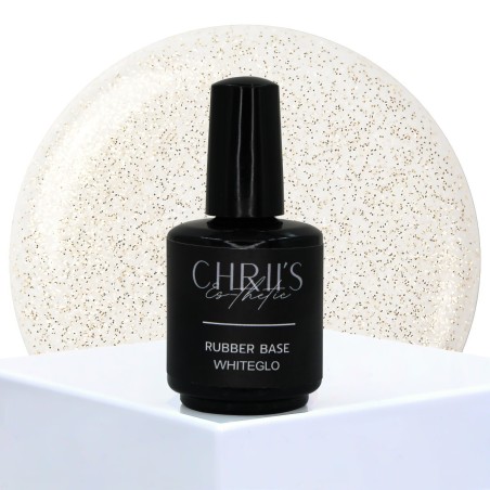 Rubber Base WhiteGlo - Milky White Gold Glitter Base, Vegan | 15 ml