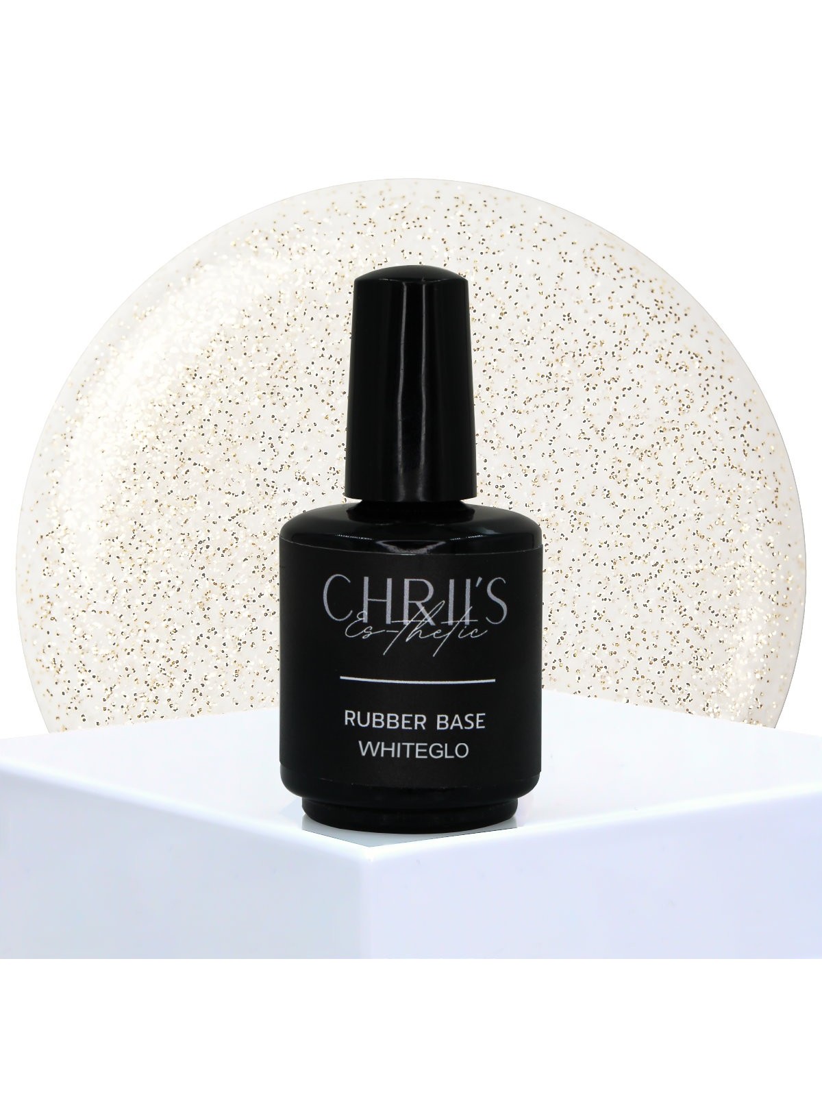 Rubber Base WhiteGlo - Milky White Gold Glitter Base, Vegan | 15 ml