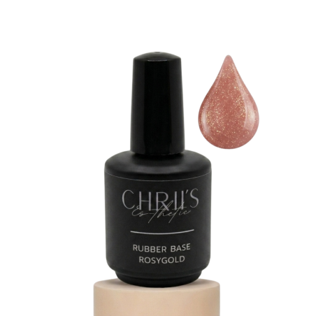 Rubber Base RosyGold - Base rosé paillettes gold, vegan | 15 ml