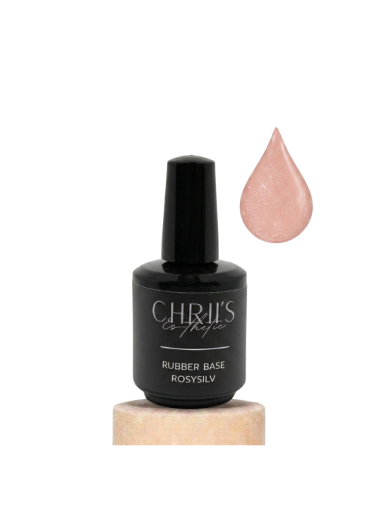 Rubber Base RosySilv - Base rosé paillettes silver | 15 ml