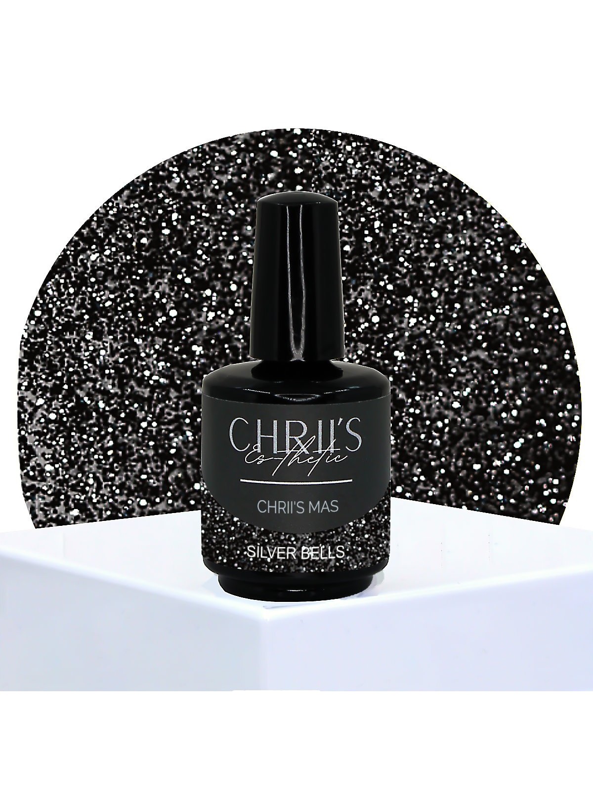 Silver Bells – Vernis Semi-Permanent UV/LED Noir Pailleté Argent